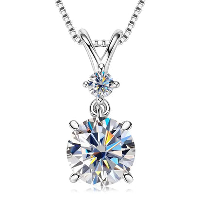 1CT 2CT 3CT Moissanite Pendant Necklace for Women 925 Silver Adjustable Chain Sparking Two Stones Necklaces Gift Valentine