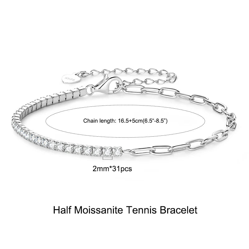 3mm D VVS1 Full Moissanite Tennis Bracelets for Women Men Couples Real 925 Sterling Silver Bracelet 14K Gold Plated Gifts