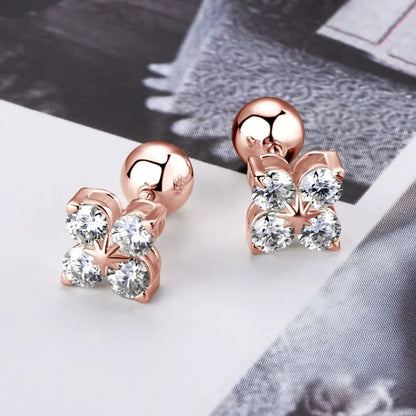 Lucky Four Leaf Clover Moissanite Stud Earrings 925 Sterling Silver Screw-Back Piercing Ear Jewelry for Women Men Gifts