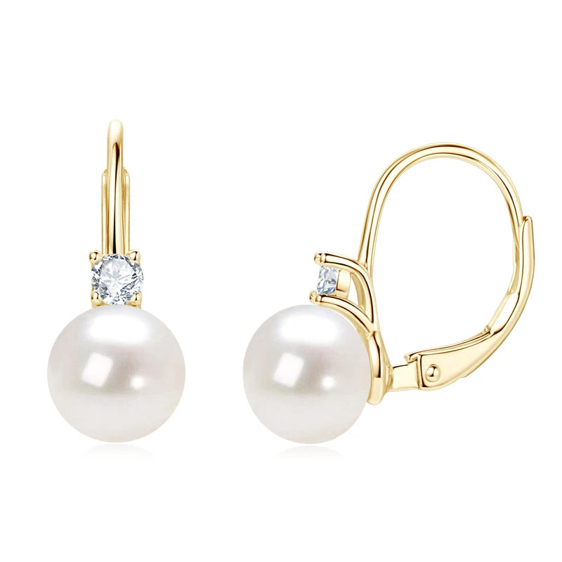 925 Sterling Silver 8-9mm Natural Freshwater Pearl and 3mm Moissanite Hoop Drop Earrings Wedding Fine Jewelry for Women