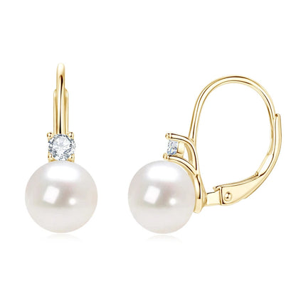 925 Sterling Silver 8-9mm Natural Freshwater Pearl and 3mm Moissanite Hoop Drop Earrings Wedding Fine Jewelry for Women