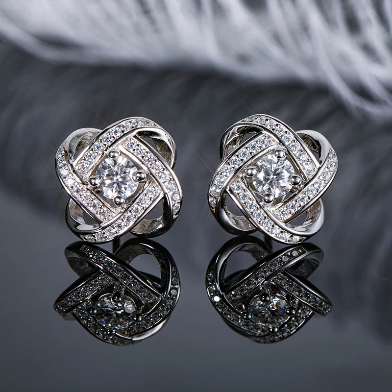Original Certified Wedding Stud Earrings 4mm Moissanite Twist Flower Earrings for Women 925 Sterling Silver Jewelry Party