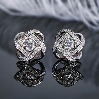 Original Certified Wedding Stud Earrings 4mm Moissanite Twist Flower Earrings for Women 925 Sterling Silver Jewelry Party