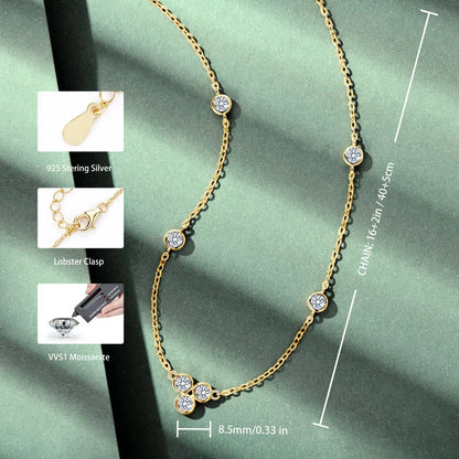 3mm Bezel D Moissanite Pendant Necklace for Women 925 Sterling Silver Plated Gold Adjustable Chain 2025 Gift Valentine Day