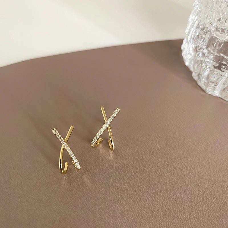 Trendy Moissanite Cross X Stud Earrings S925 Silver for Women Piercing Ear Earring Fashion Fine Jewelry Gift Valentine's