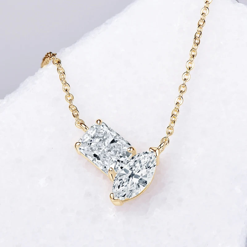 3CTW. 2ct Emerald Cut and Pear Cut D Moissanite Pendant Necklace for Women s925 Silver GRA Certified Jewelry Party Birthday Gift