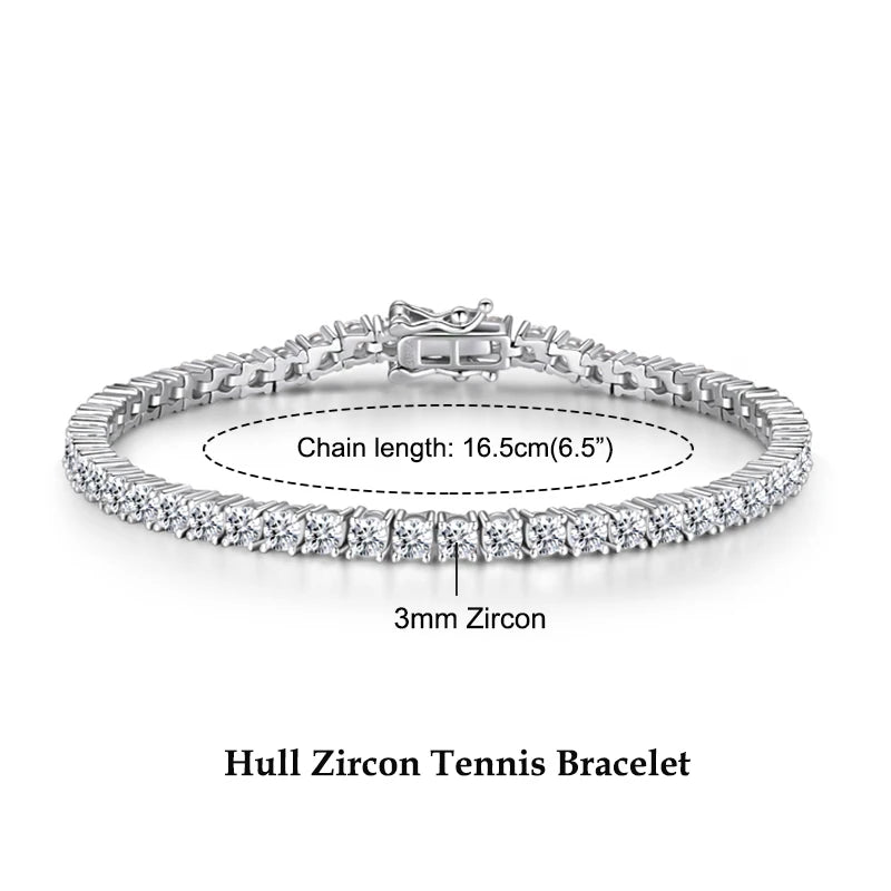 925 Sterling Silver Plated 14K Gold Tennis Bracelet 3mm 5mm D VVS1 Round Moissanite Bracelets for Women Men Couples Gifts
