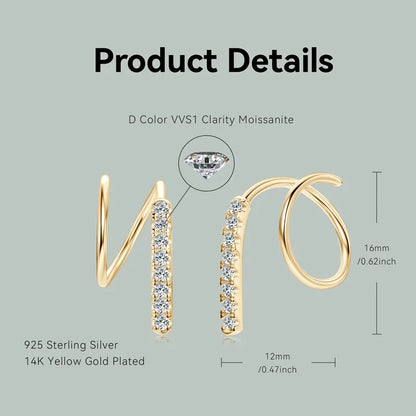 Stylish Bar Spinning Earrings 14k Gold Plated 925 Silver for Women Moissanite Piercing Earrings Jewelry 2024 Trend Gift
