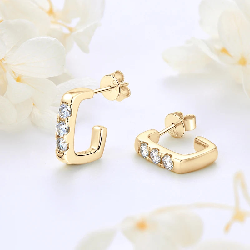 Versatile C shape Open Earrings Stud 925 Silver Piercing Earring 0.1ct Moissanite for Women Certified Jewelry Girls Gift