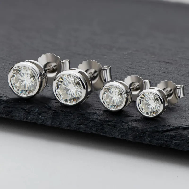 Silver 925 Moissanite Earrings Round Diamond Bezel Setting Stud Earrings Silver 5/6.5mm Women Men Solitiare Earring Gifts