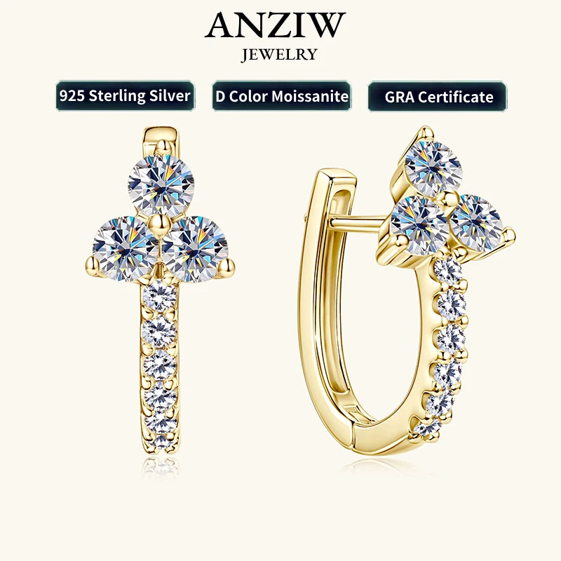 3mm&1.5mm Moissanite Hoop Earrings for Women 925 Sterling Silver Delicate U Shaped Huggie Earrings 2025 Wedding Jewelry