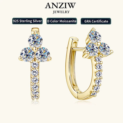 3mm&1.5mm Moissanite Hoop Earrings for Women 925 Sterling Silver Delicate U Shaped Huggie Earrings 2025 Wedding Jewelry