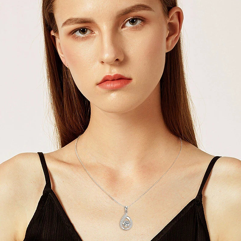 2024 New 6.5mm 1ct Round Moissanite Necklace Water Drop Pendant Women 925 Sterling Silver Jewelry for Wedding Party Gift GRA