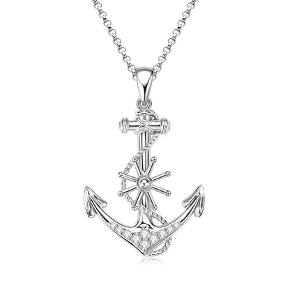 Plated Gold Anchor Cross Pendant Necklace with Moissanite Diamond Adjustable 925 Silver Chain for Women Men Lucky Charm Jewelry