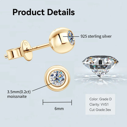 Bezel 5mm 6.5mm 1CT D Color Moissanite Earrings 925 Sterling Silver Plated K Gold Earrings for Men Women Gift Valentine's