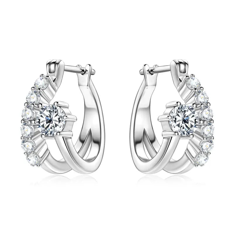 925 Silver 4mm Moissanite Earrings Trendy Split Hoop Earrings For Women Girl Sparking Jewelry GRA Christmas Valentine Gift