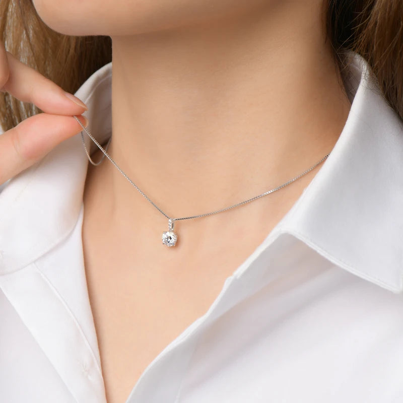 Original 6.5mm 1ct Moissanite Pendant Necklace for Women Silver 925 Sterling Box Chain Jewelry with GRA Certificate 45+5cm