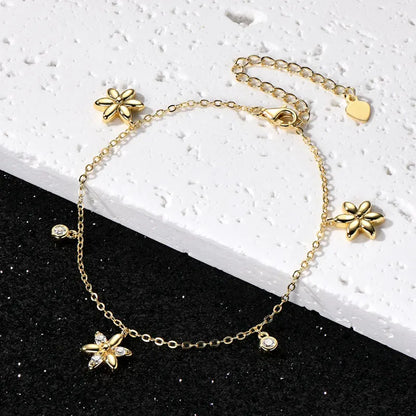 2024 Trendy Moissanite Flower Bracelet Real 925 Silver 18k Gold Plated Adjustable Chain Bracelet for Women Wedding Jewelry