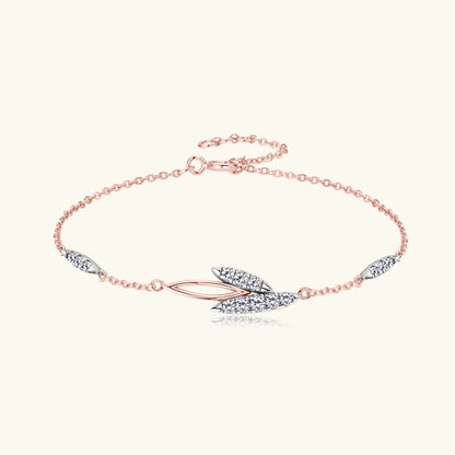 2024 Trendy 18k Rose Gold Plated Delicate 2mm D Color Moissanite Leaf Bracelet  925 Silver Chain for Women Wedding Jewelry Gift