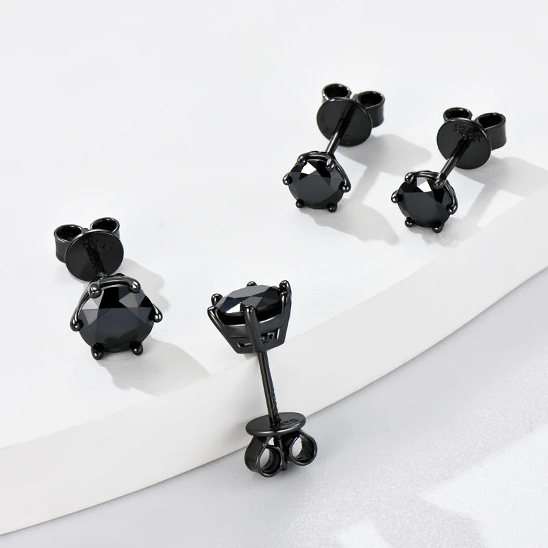 6.5MM 2CTW. Black Moissanite Stud Earrings For Women and Men 925 Silver Black Earrings 0.5ct 1ct Round Cut Lab Diamond 5mm