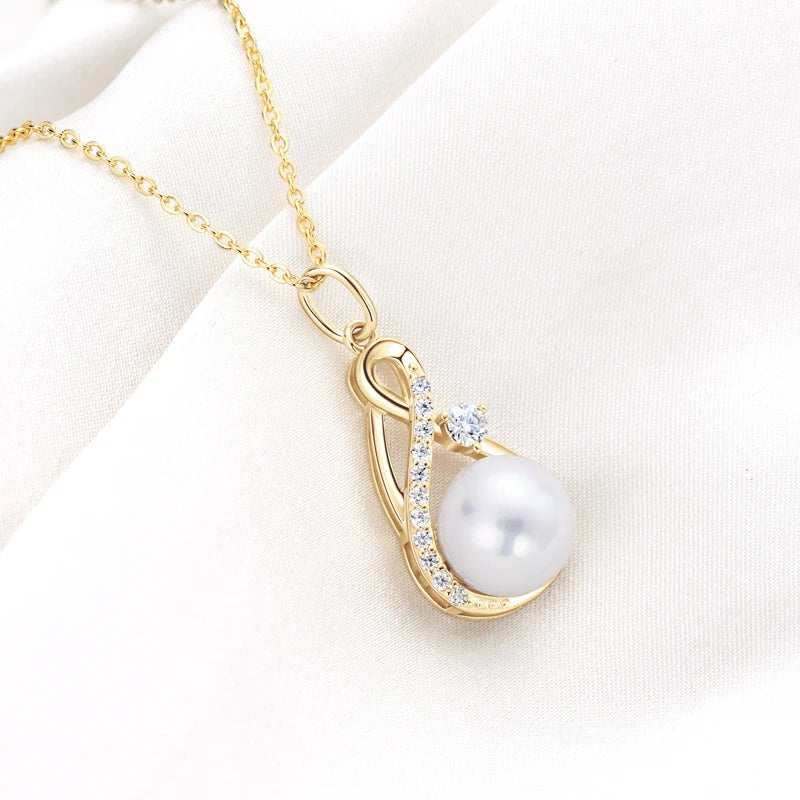 10mm Freshwater/Tahitian Black Pearl Moissanite Infinity Pendant Necklace Silver 925 Wedding Jewelry for Women Gift 45+5cm