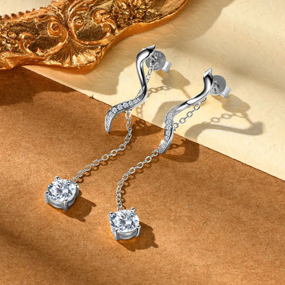 6.5mm 1CT Moissanite Drop Snake Stud Earrings for Women 925 Silver Long Chain Pendant Earrings GRA Certified Jewelry 2025