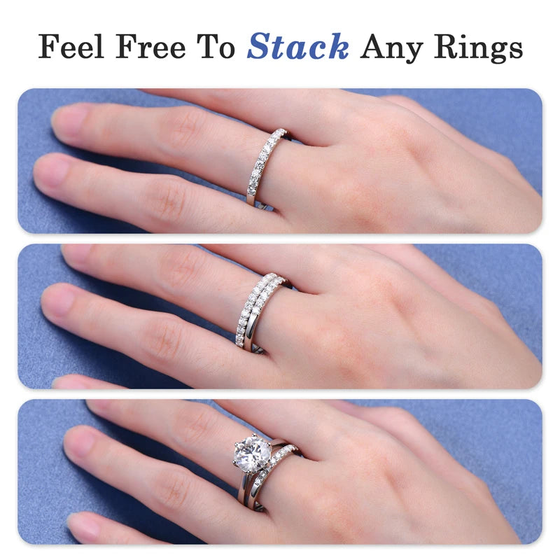 Stackable Half Eternity Rings Bands Sparking 2mm Moissanite Wedding Engagement Ring 925 Silver for Women Gifts Jewelry