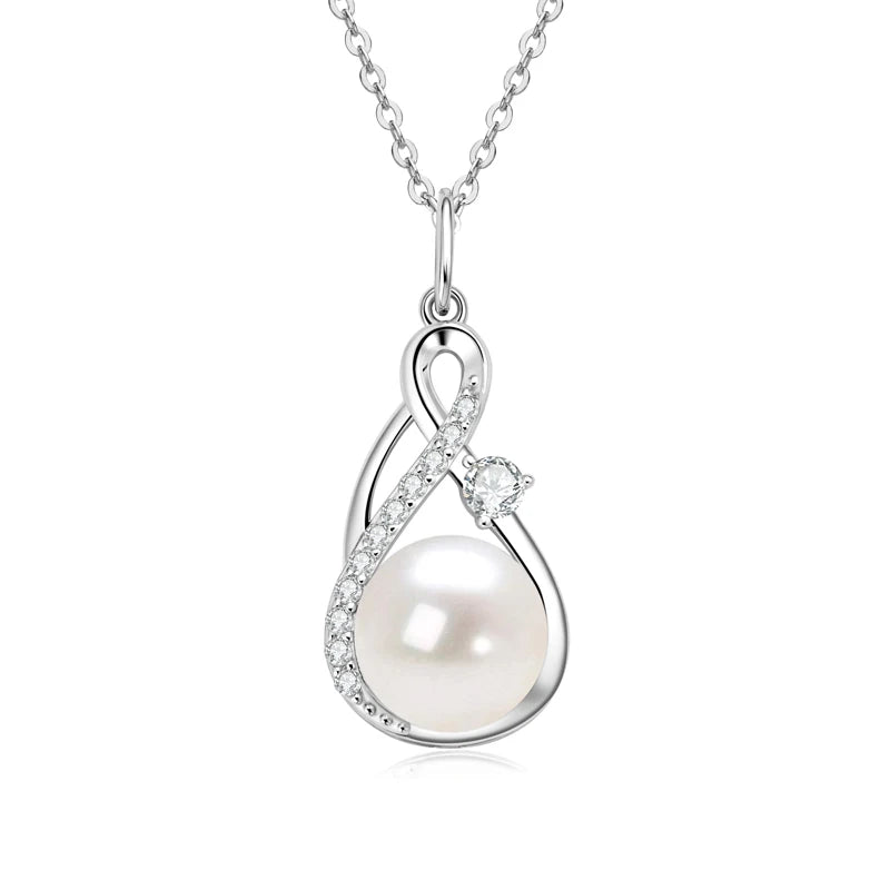 10mm Freshwater/Tahitian Black Pearl Moissanite Infinity Pendant Necklace Silver 925 Wedding Jewelry for Women Gift 45+5cm