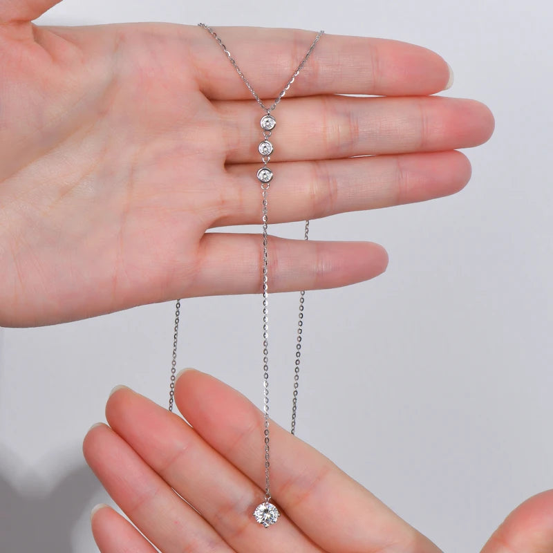 D1.30CT D Color Moissanite Y Shape Pendant Necklaces For Women 925 Silver Fashion Long Chain Pendant 6.5mm&3mm Lab Diamond