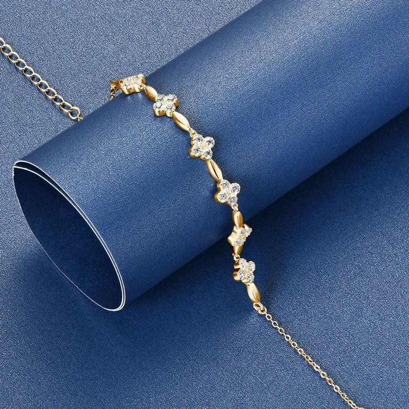 2024 New Trendy 925 Silver 18k Gold Plated Flower Bracelet Moissanite 2mm D Color Chain Bracelet for Women Wedding Jewelry