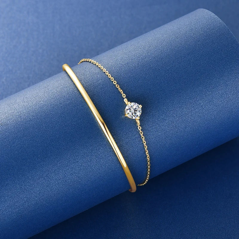 Double Layers 6.5mm D Color Moissanite Bracelet Bangle Cuff for Women 925 Silver Chain Bilayer Bracelets 2024 Jewelry Gift