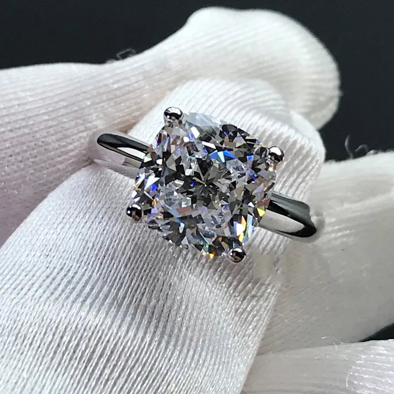 925 Sterling Silver 3.0ct Cushion Cut Solitaire Engagement Ring Simulated Diamond Silver Wedding Rings Jewelry For Women