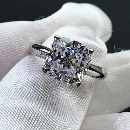 925 Sterling Silver 3.0ct Cushion Cut Solitaire Engagement Ring Simulated Diamond Silver Wedding Rings Jewelry For Women