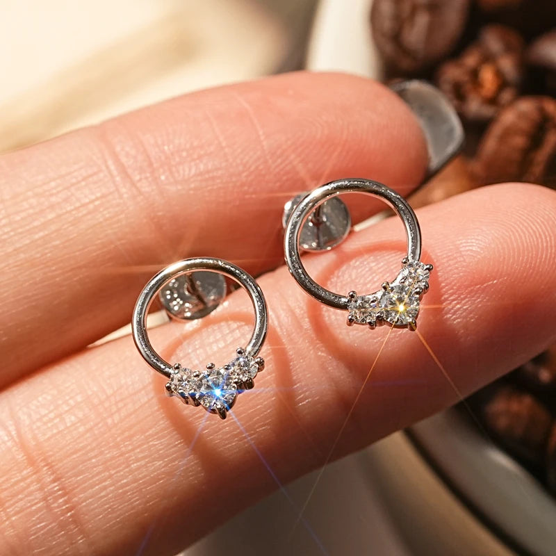 3-stone D Color Moissanite Drop Earrings 925 Silver Simple Circle Studs Piercing Earring Wedding Jewelry for Women Gift 2024 New