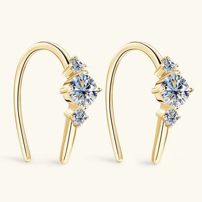 5mm Moissanite Open Hoops U Shape 3 Stone Earrings 925 Sterling Silver Piercing Ear Earring Gift for Women Jewelry Wedding
