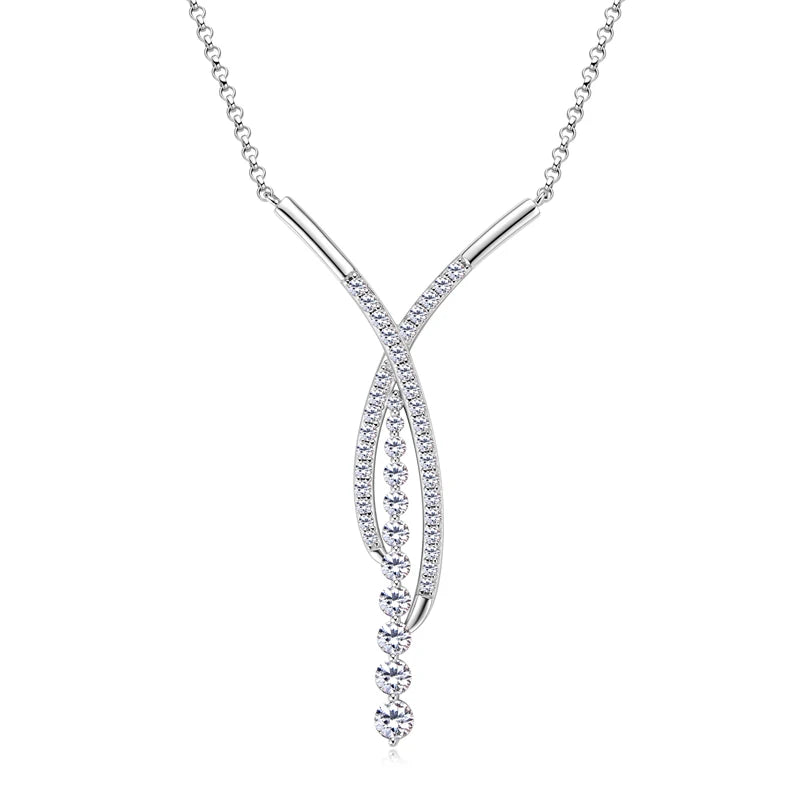 New Full Moissanite Y Pendant Necklace for Women 925 Silver Adjustable Chain Luxury Bar Moissanite Drop Jewelry Gift 2025 Trend