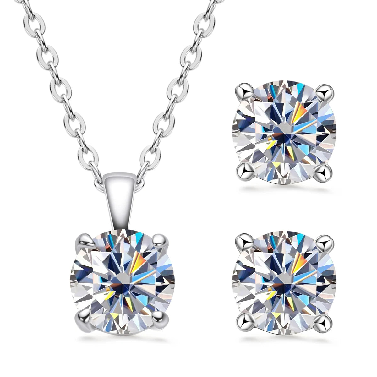 6.5mm 3.0cttw D Color Moissanite Jewelry Set 18K Gold Plated Silver 925 Stud Earrings Pendant Necklace for Women Gift Birthday