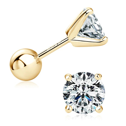 100% 925 Sterling Silver Gold Stud Earrings 6.5mm D Color Moissanite 4 Claw Earrings Classic Jewelry for Women Girl Gift