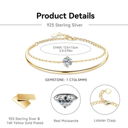 Double Layers 6.5mm D Color Moissanite Bracelet Bangle Cuff for Women 925 Silver Chain Bilayer Bracelets 2024 Jewelry Gift