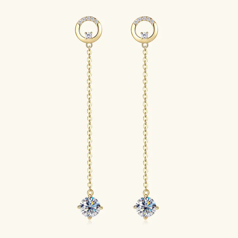 6.5mm 1.0ct D Moissanite Drop Earrings for Women 925 Silver Circle Stud Long Chain Dangle Earrings GRA Certified Jewelry