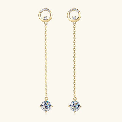 6.5mm 1.0ct D Moissanite Drop Earrings for Women 925 Silver Circle Stud Long Chain Dangle Earrings GRA Certified Jewelry