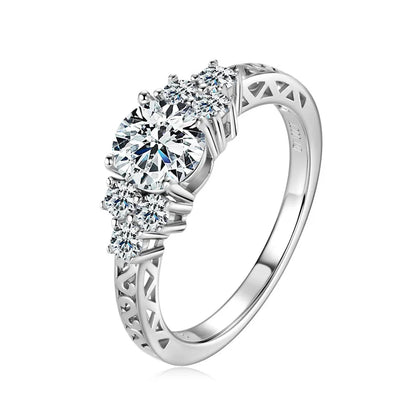 925 Sterling Sliver 6.5mm 1carat Round Moissanite Ring for Women Vintage Skeleton Engagement Wedding Rings Finger Jewel