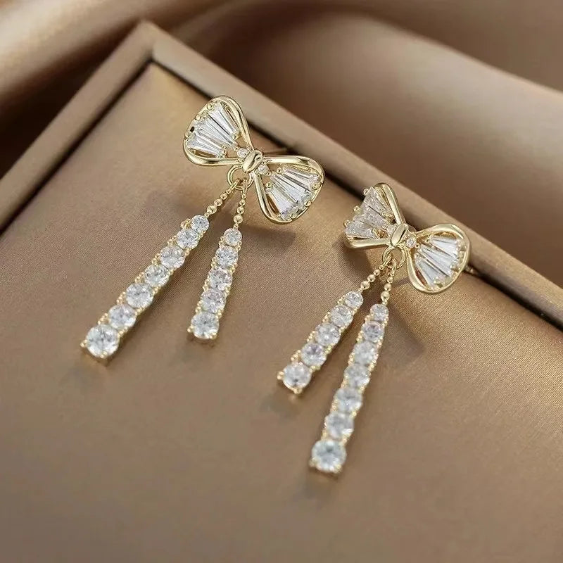 Korean D Color Moissanite Drop Earrings Original Silver 925 Bow Tassel Earrings for Women Gifts Jewelry with Certificate