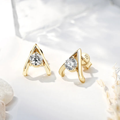 Original 925 Silver 5mm 0.5ct Round D Moissanite Triangle Stud Earrings  for Women Fashion A-shape Party Jewelry Hypoallergenic