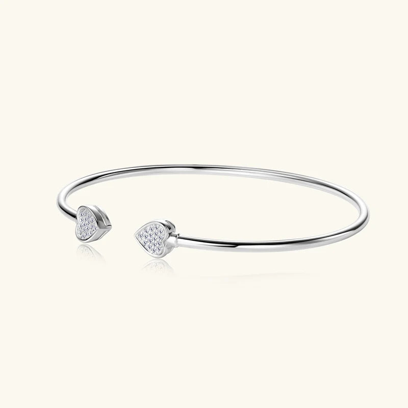 Love Heart Moissanite Cuff Bangle 925 Silver for Women Certified Simple Charm Open Bracelet Jewelry 18k Gold Plated Gifts