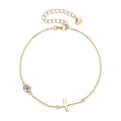 100% 925 Sterling Silver Cross Bracelet with 4mm Bezel Moissanite Diamond for Women Men Fine Jewelry Gift Adjustable Chain