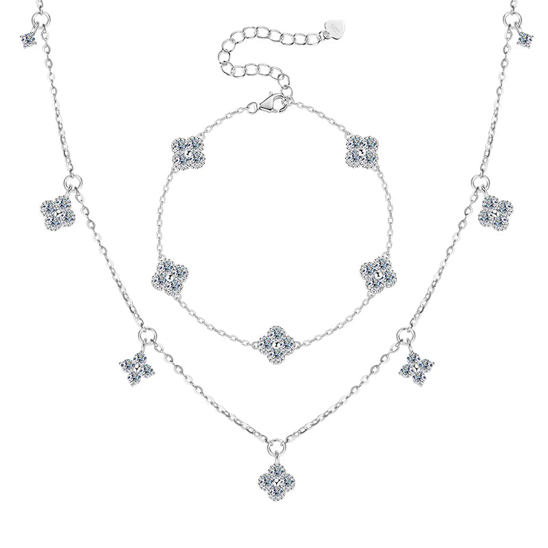 3mm D Moissanite Jewelry Set Clover Flower Pendant Necklace Earrings Bracelet 3 in 1 Sets for Women 925 Silver Charm Gifts