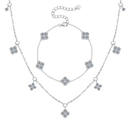 3mm D Moissanite Jewelry Set Clover Flower Pendant Necklace Earrings Bracelet 3 in 1 Sets for Women 925 Silver Charm Gifts