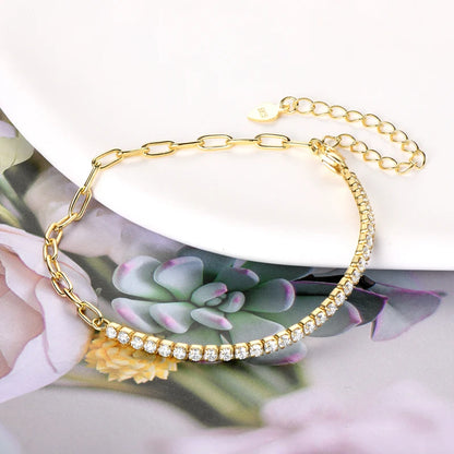 925 Silver Half Chain Tennis Bracelet 2-5mm D Color Moissanite Bracelet for Women Fine Jewelry 18k Gold Plated Bangle New