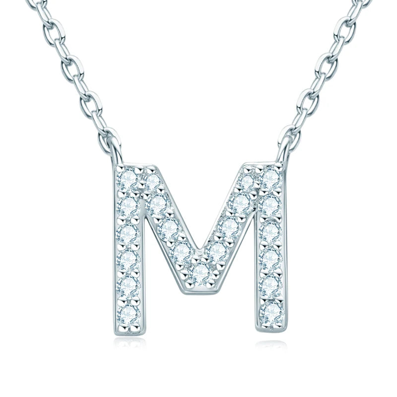 Initial Moissanite 26 Letter Pendant Necklace for Women Men Real Silver 925 Name Pendant Fine Jewelry Valentine's Day Gift